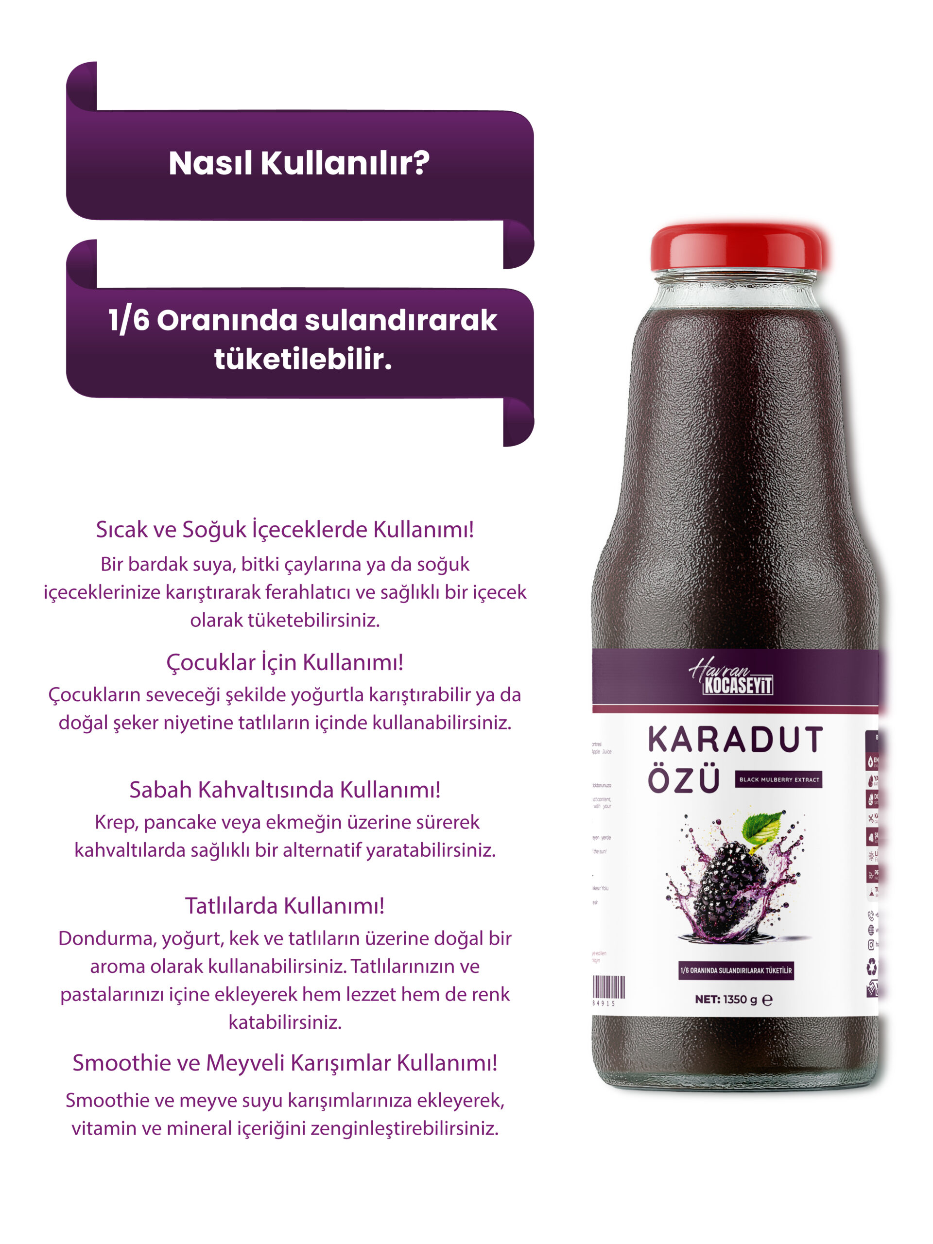 3 Adet Karadut Özü 1350 g + Yaban Mersini Özü 350 g - Görsel 3