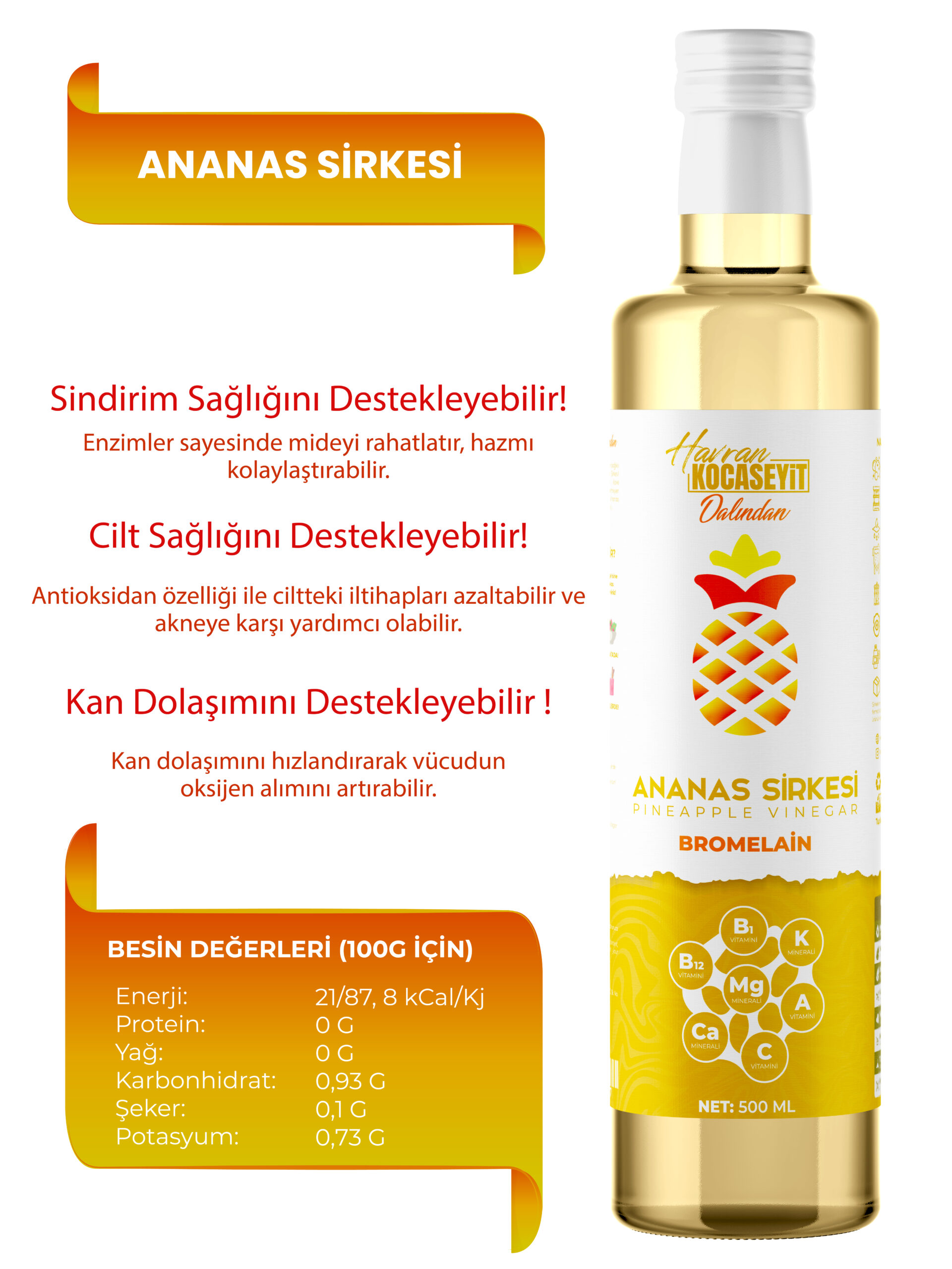 Bromelain içeren Ananas Sirkesi 500 Ml - Görsel 2