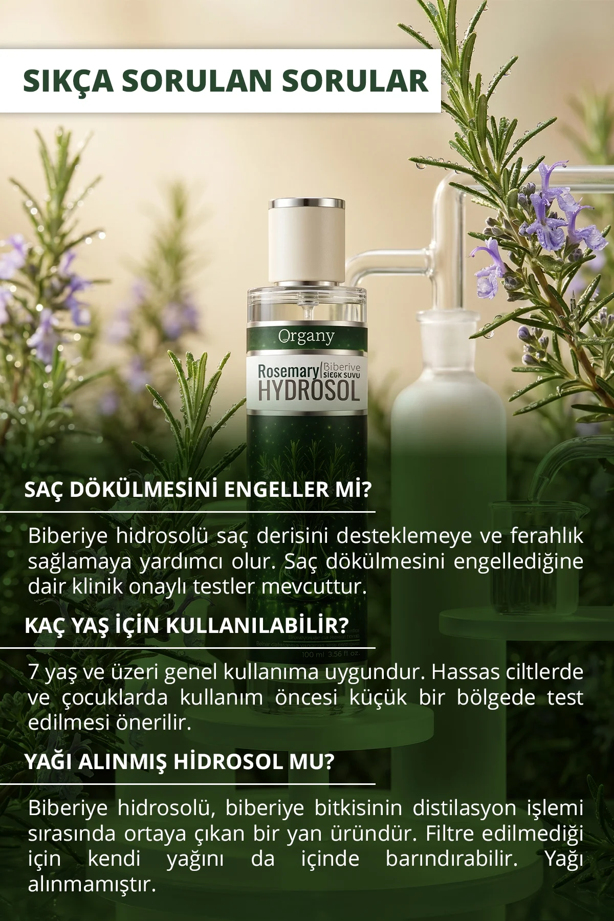 Dökülme Karşıtı Biberiye Suyu %100 Doğal Saç Güçlendirici ve Bakım Toniği Rosemary Hidrosol 100 ml - Görsel 4