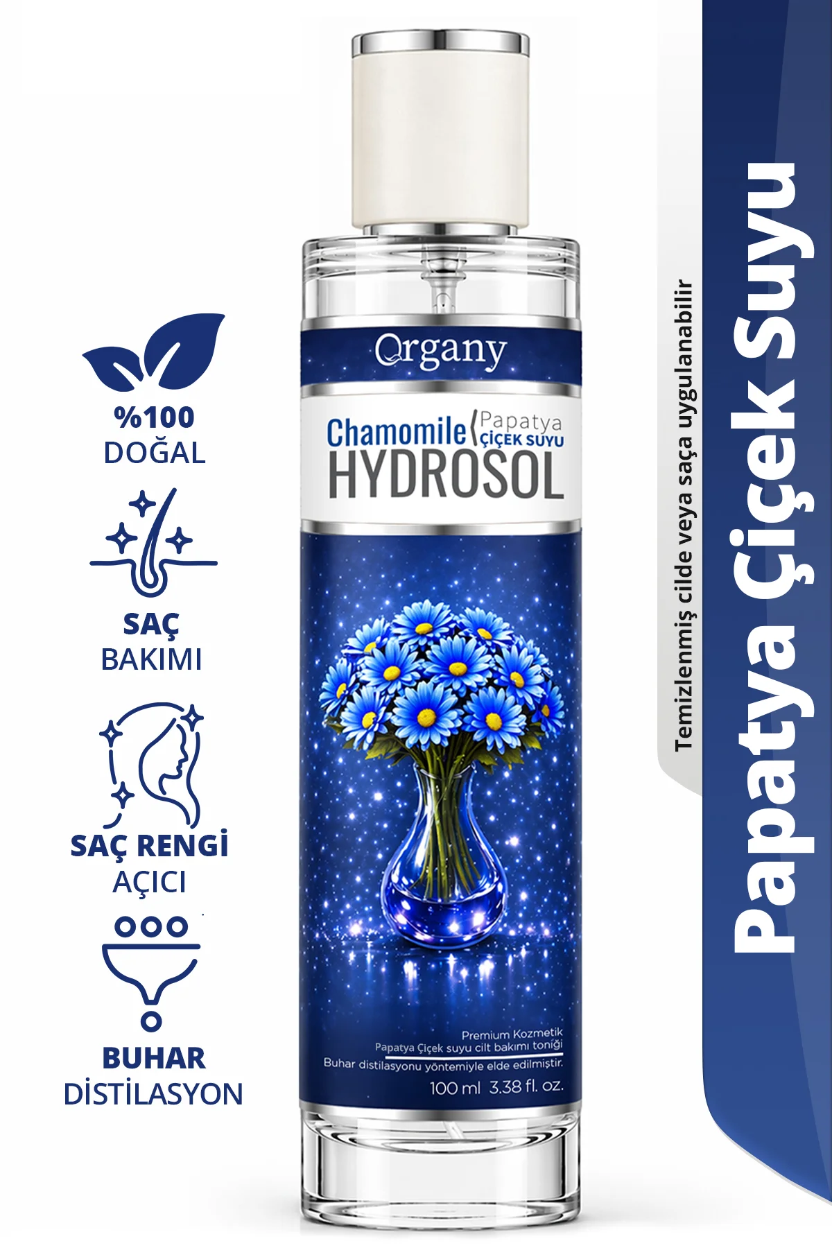 Doğal Saç Rengi Açıcı Papatya suyu %100 Doğal Saç Bakım Toniği Chamomile Hydrosol 100 ml