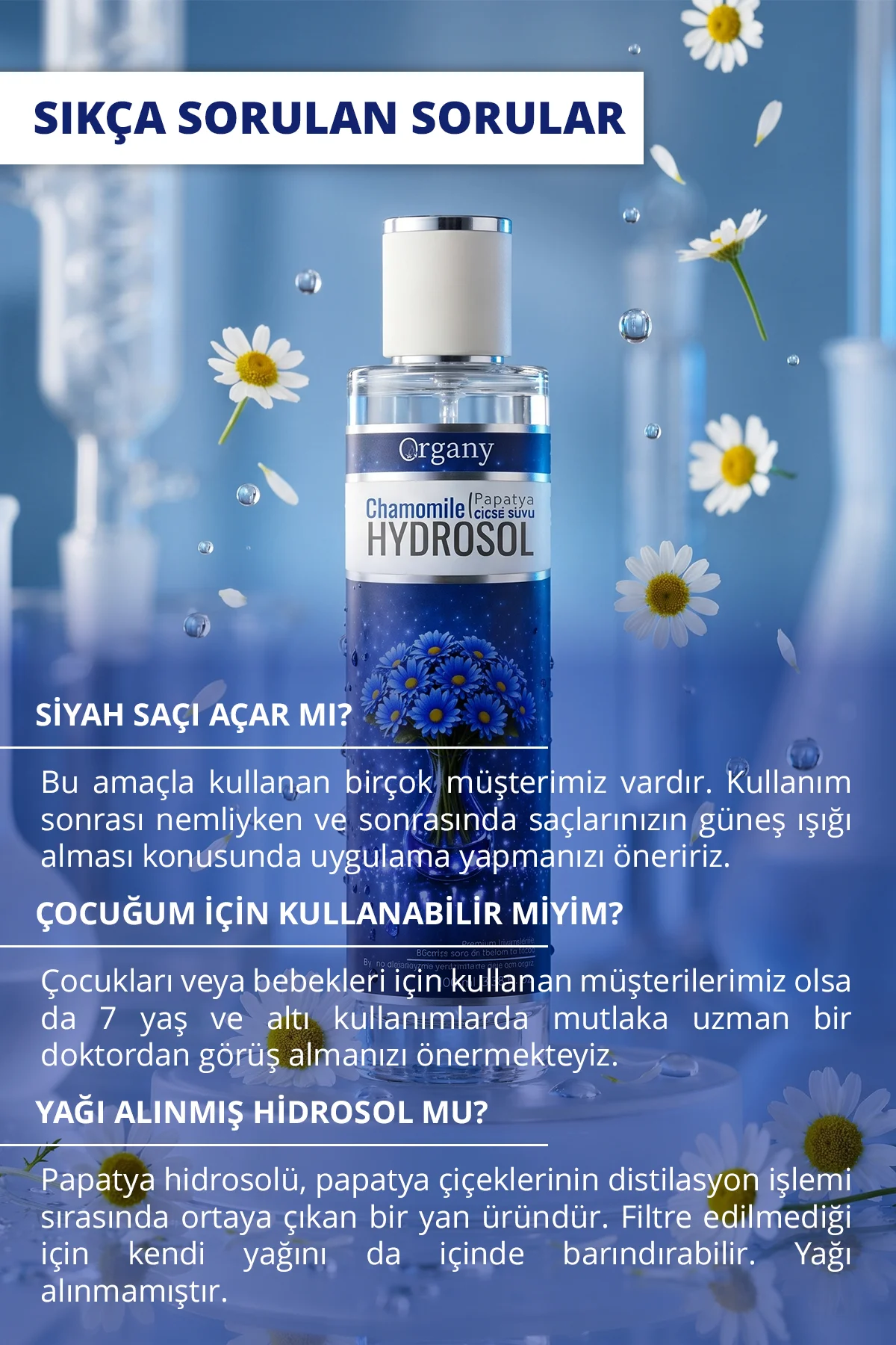 Doğal Saç Rengi Açıcı Papatya suyu %100 Doğal Saç Bakım Toniği Chamomile Hydrosol 100 ml - Görsel 4