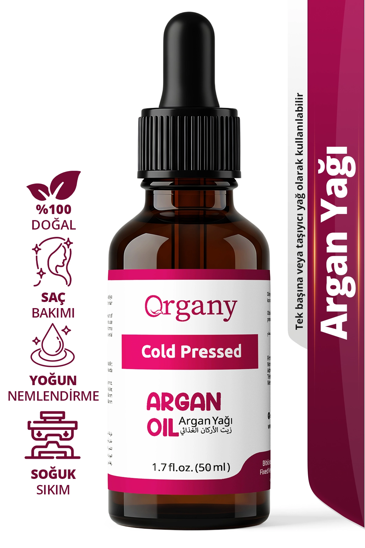 Soğuk Sıkım Argan Yağı %100 Doğal Nemlendirici Cilt Saç ve Tırnak Bakım Yağı Argan Oil 50 ml