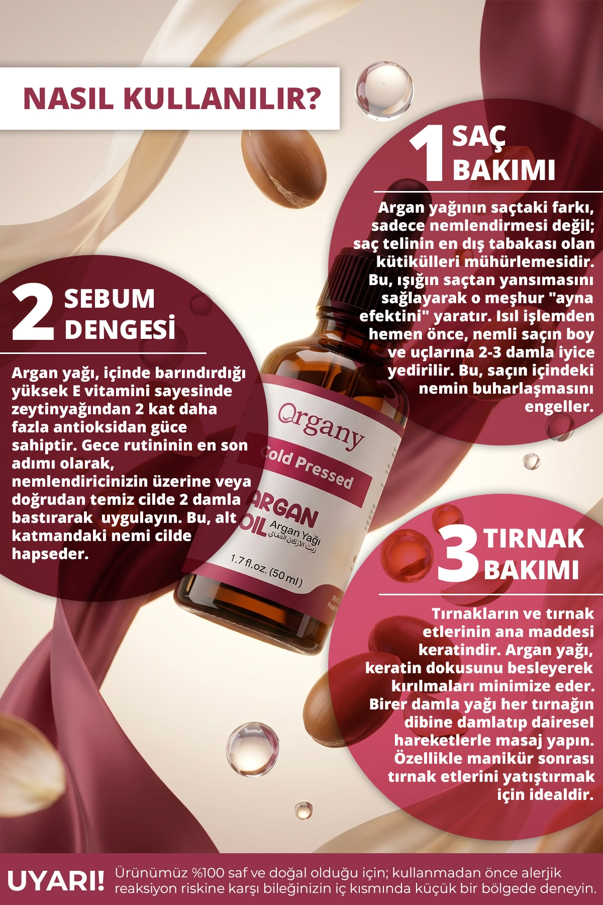 Soğuk Sıkım Argan Yağı %100 Doğal Nemlendirici Cilt Saç ve Tırnak Bakım Yağı Argan Oil 50 ml - Görsel 2
