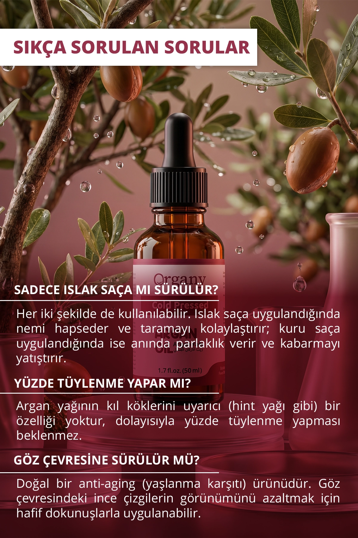 Soğuk Sıkım Argan Yağı %100 Doğal Nemlendirici Cilt Saç ve Tırnak Bakım Yağı Argan Oil 50 ml - Görsel 3