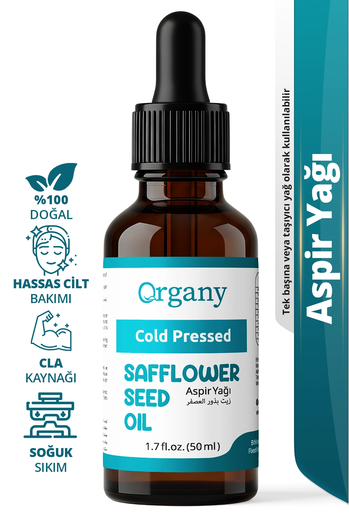 Soğuk Sıkım Aspir Yağı %100 Doğal Nemlendirici Cilt ve Besleyici Saç Bakım Yağı Safflower Oil 50 ml