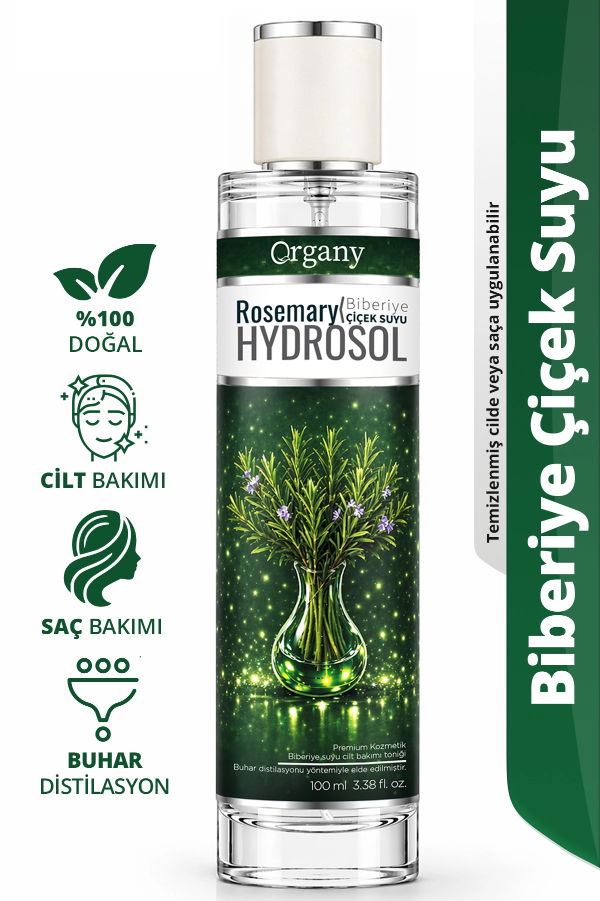 Dökülme Karşıtı Biberiye Suyu %100 Doğal Saç Güçlendirici ve Bakım Toniği Rosemary Hidrosol 100 ml