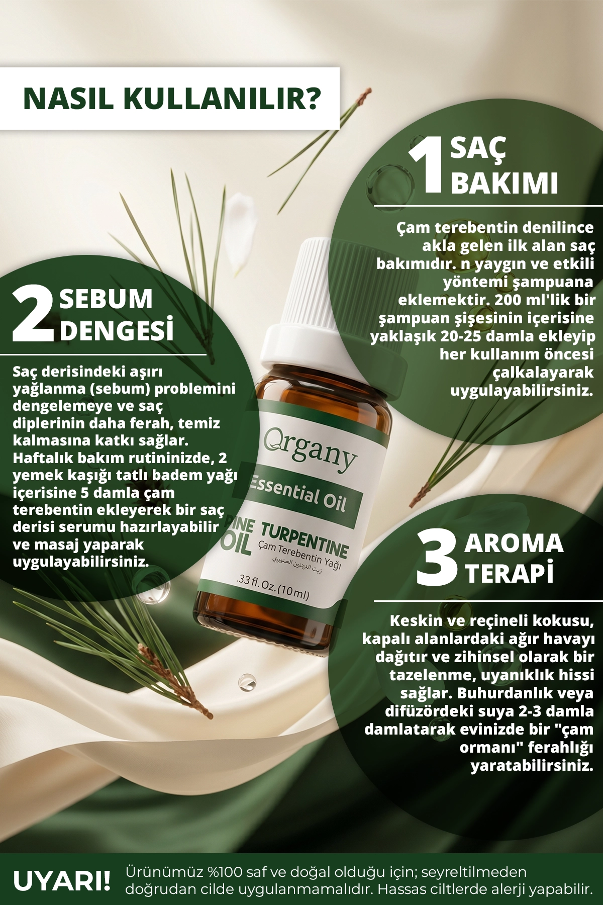 Saç Dökülme Karşıtı Çam Terebentin Yağı %100 Doğal Saç Derisi Bakım Yağı Pine Turpentine Essential Oil 10 ml - Görsel 3