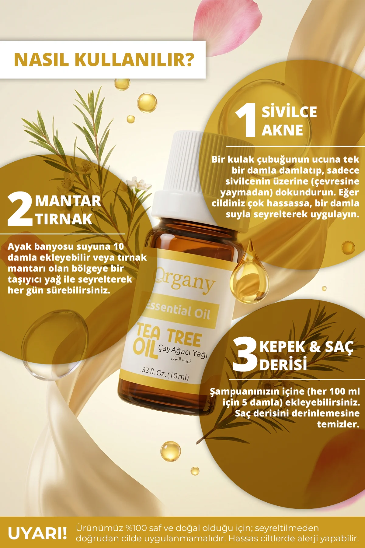 Akne Karşıtı Çay Ağacı Yağı %100 Doğal Akneye Eğilimli Cilt Bakım Yağı Tea Tree Essential Oil 10 ml - Görsel 3