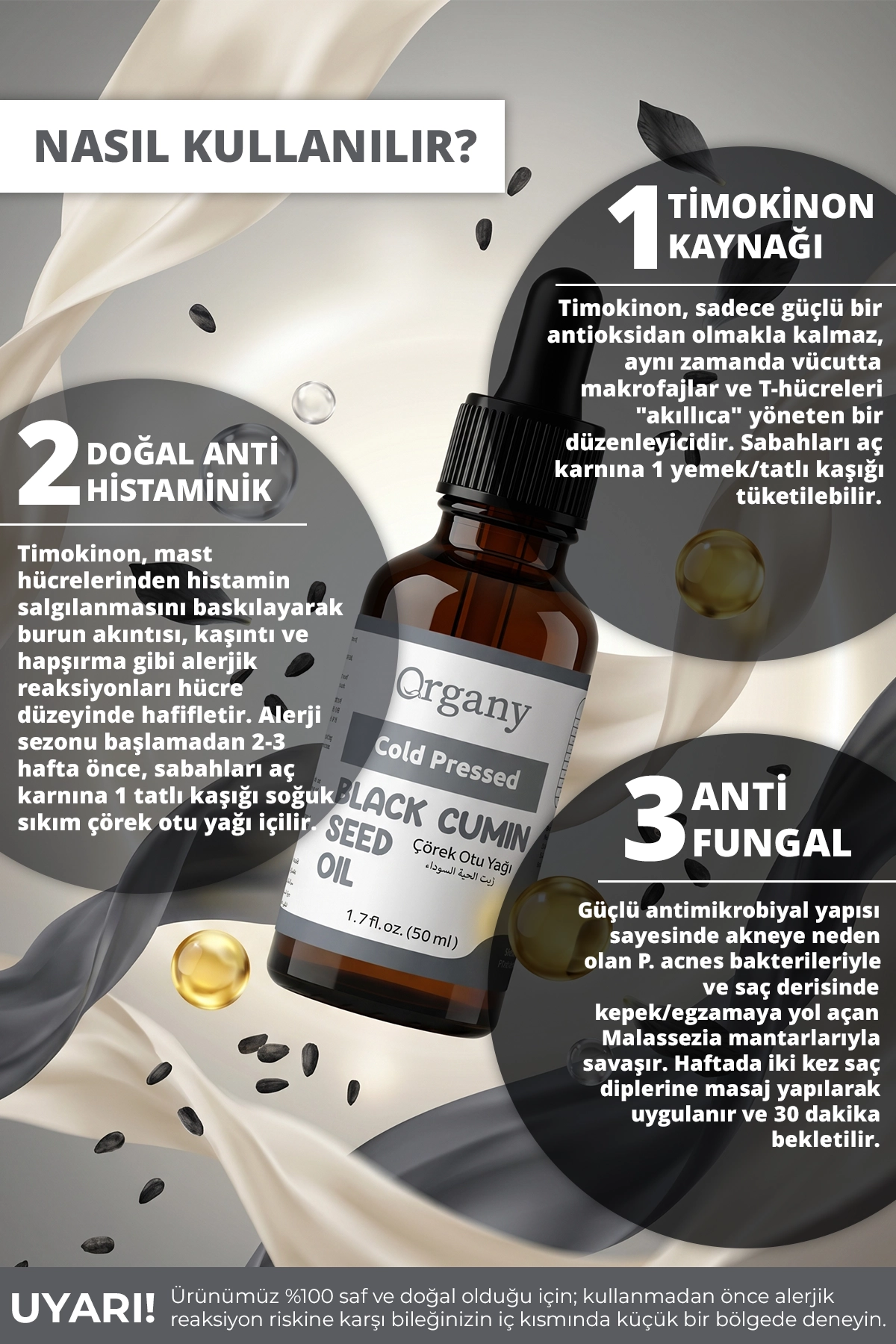 Soğuk Sıkım Çörek Otu Yağı %100 Doğal Akneye Eğilimli Cilt ve Saç Derisi Bakım Yağı Black Seed Oil 50 ml - Görsel 2