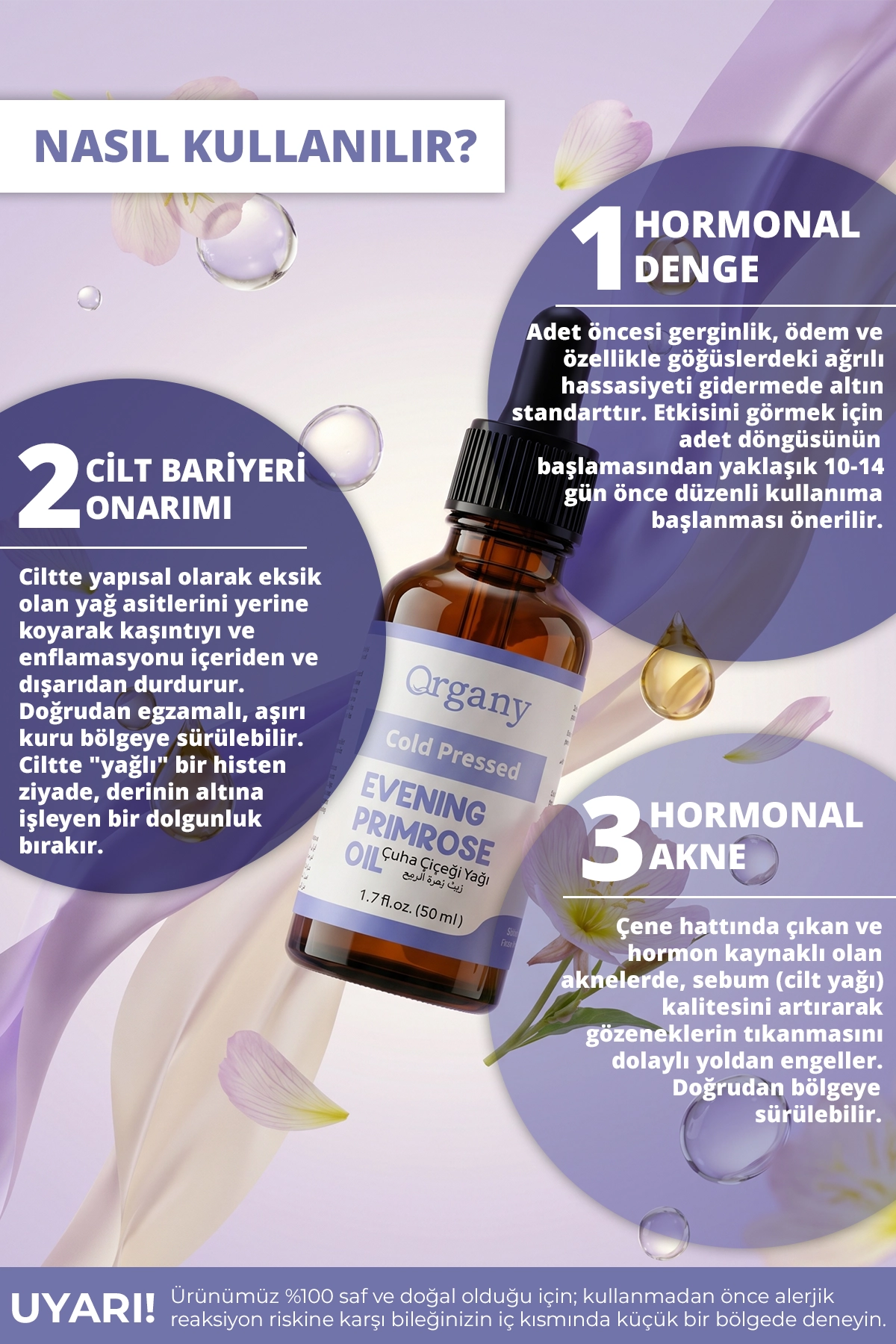 Soğuk Sıkım Çuha Çiçeği Yağı %100 Doğal Hassas ve Kuru Cilt Bakım Yağı Evening Primrose Oil 50 ml - Görsel 2
