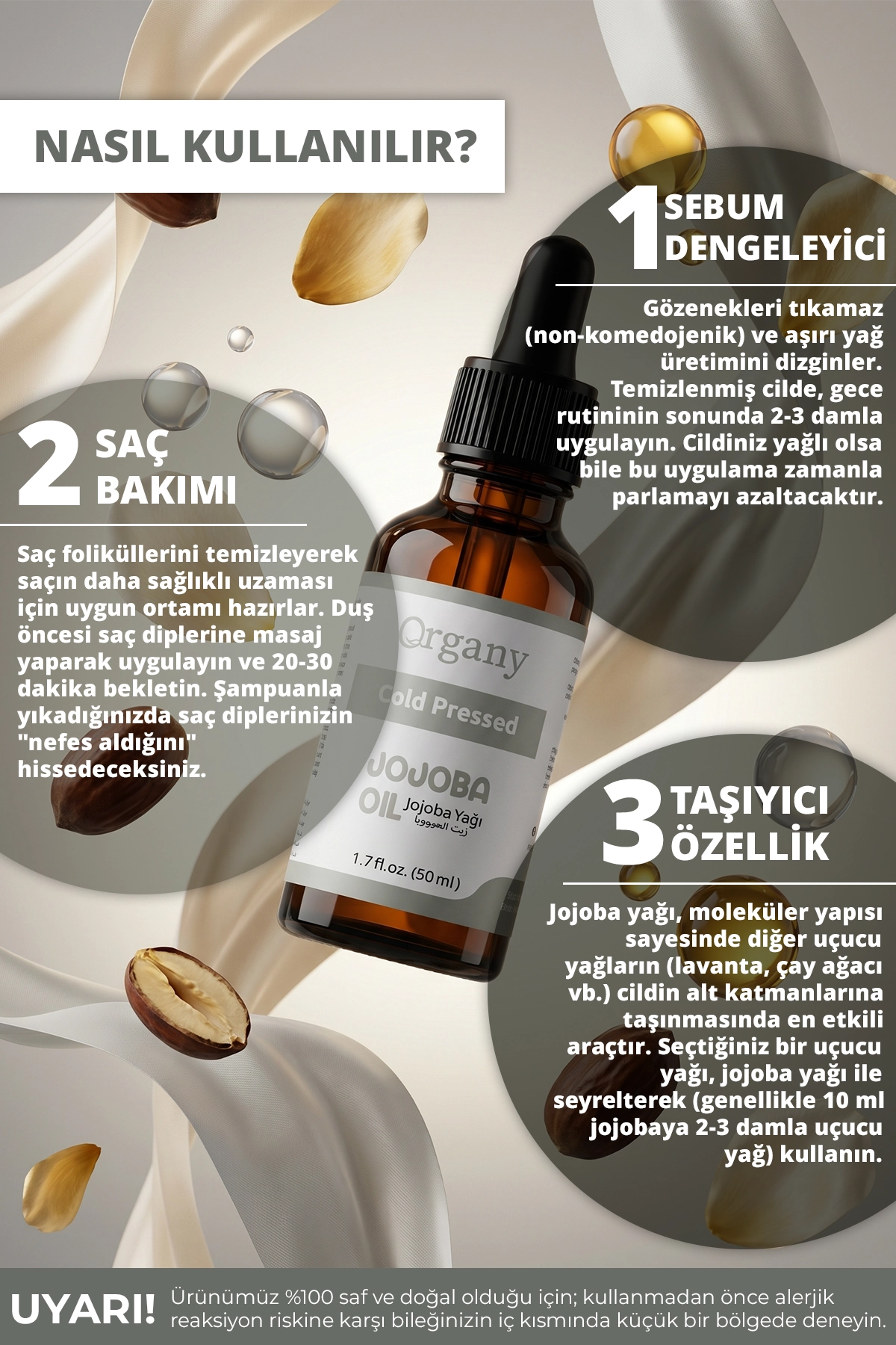 Soğuk Sıkım Jojoba Yağı %100 Doğal Gözenek Tıkamayan Cilt ve Saç Bakım Yağı Jojoba Oil 50 ml - Görsel 2