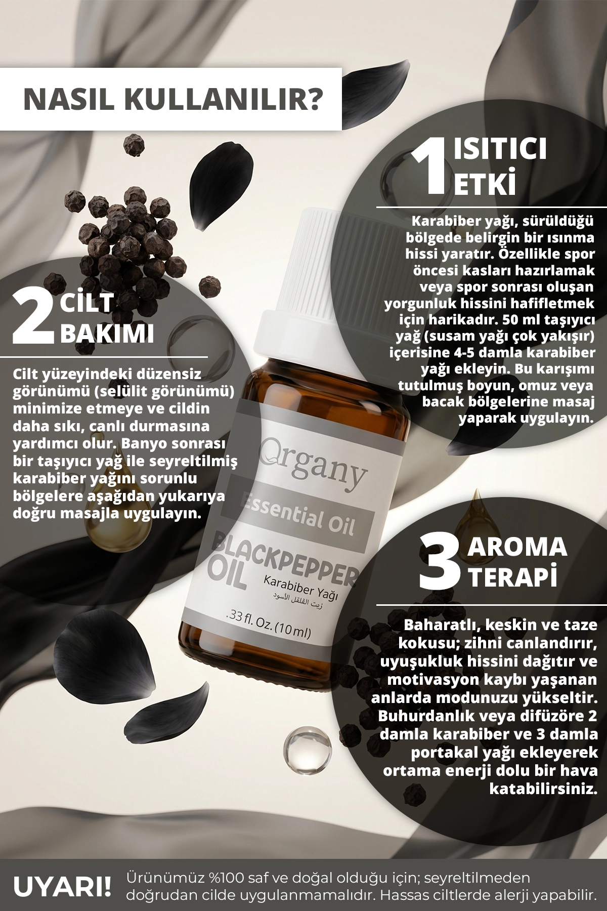 Doğal Karabiber Yağı %100 Doğal Spor Sonrası Masaj Yağı Black Pepper Essential Oil 10 ml - Görsel 3