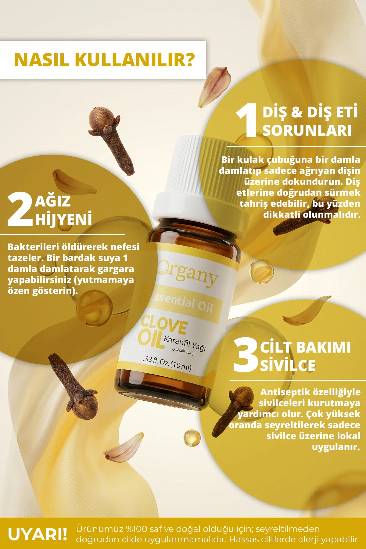 Diş Bakımı İçin Karanfil Yağı %100 Doğal Ağız Bakım ve Ferahlatıcı Koku Yağı Clove Essential Oil 10 ml - Görsel 3