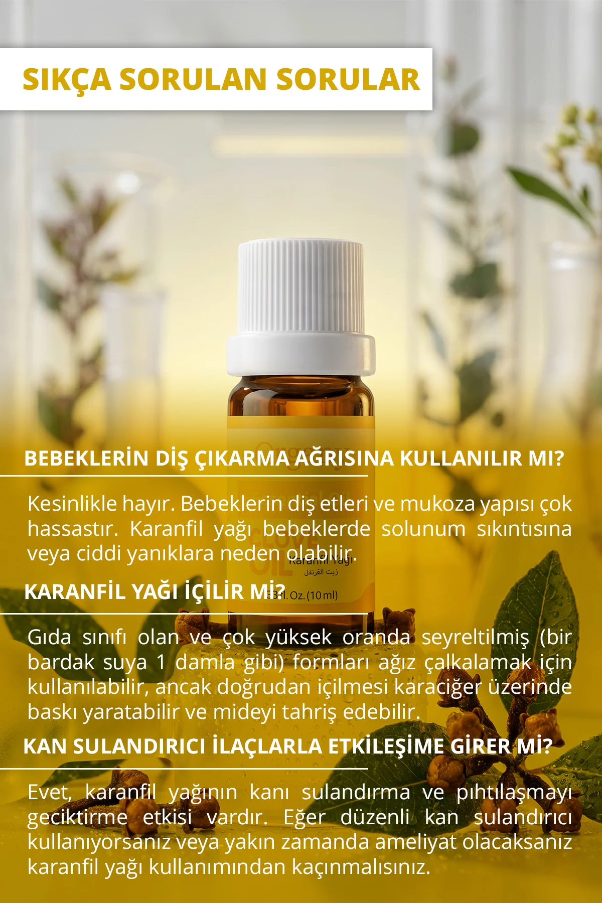 Diş Bakımı İçin Karanfil Yağı %100 Doğal Ağız Bakım ve Ferahlatıcı Koku Yağı Clove Essential Oil 10 ml - Görsel 4