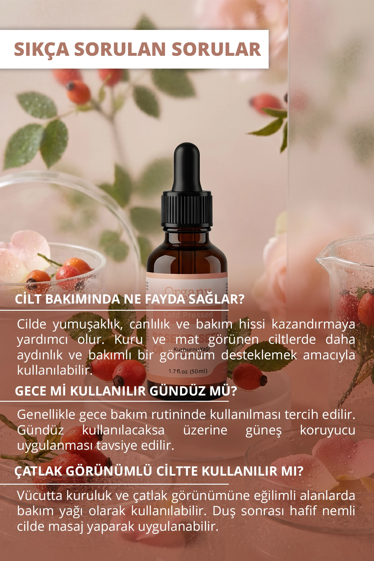 Soğuk Sıkım Kuşburnu Yağı %100 Doğal Leke ve Yaşlanma Karşıtı Cilt Bakım Yağı Rosehip Seed Oil 50 ml - Görsel 3