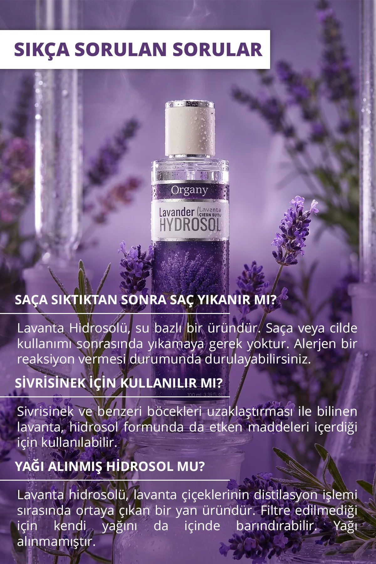Cilde Canlılık Veren Lavanta Suyu %100 Doğal Besleyici Yüz ve Cilt Bakım Toniği Lavender Hidrosol 100 ml - Görsel 4