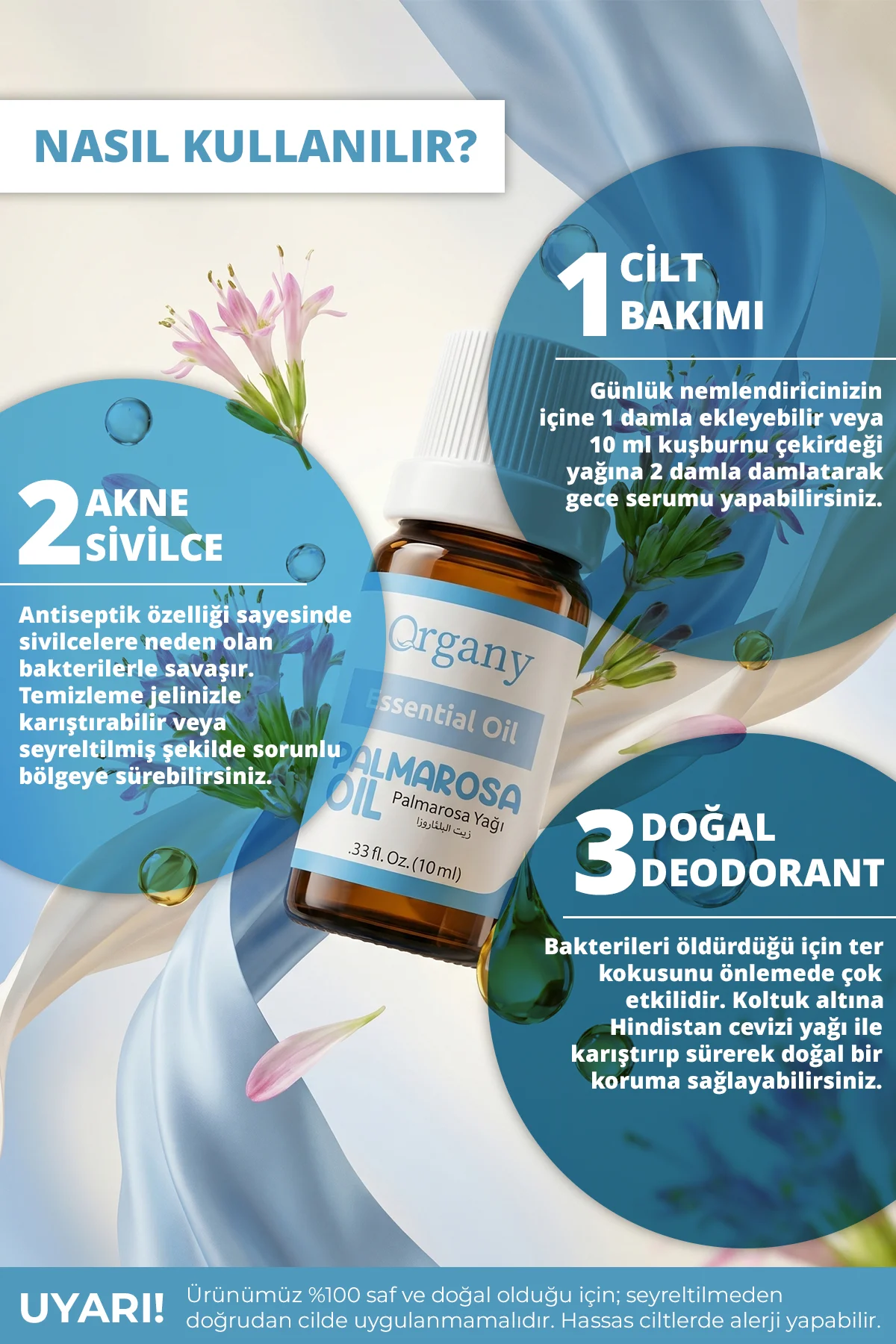 Doğal Deodorant Palmarosa Yağı %100 Doğal Temiz Çiçeksi Bakım Yağı Palmarosa Essential Oil 10 ml - Görsel 3