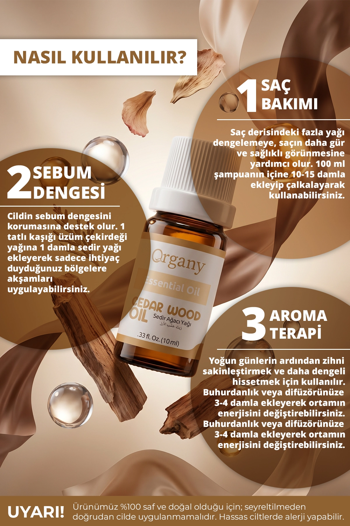 Kepeği Önleyici Sedir Ağacı Yağı %100 Doğal Saç Derisi Bakım Yağı Cedarwood Essential Oil 10 ml - Görsel 3