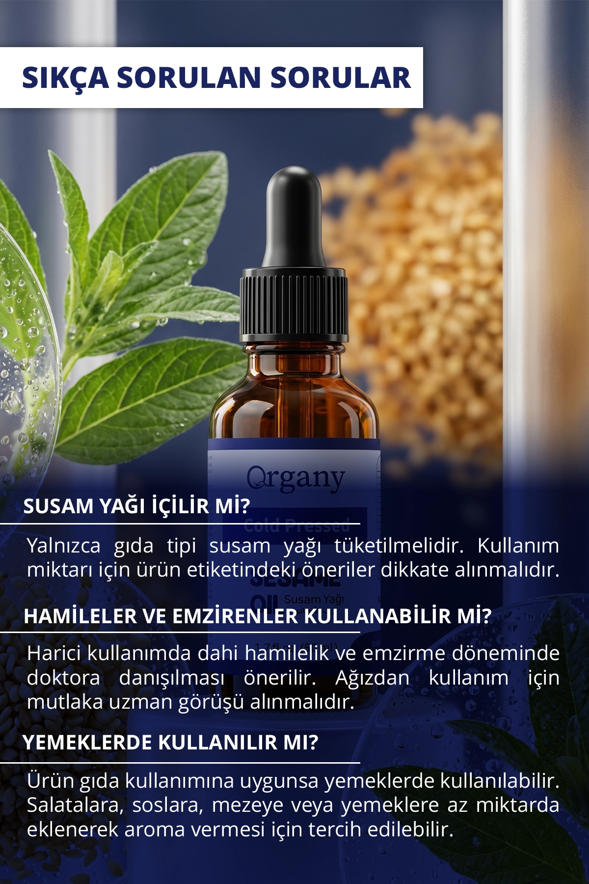 Soğuk Sıkım Susam Yağı %100 Doğal Cilt Saç Masaj ve Vücut Bakım Yağı Sesame Seed Oil 50 ml - Görsel 3