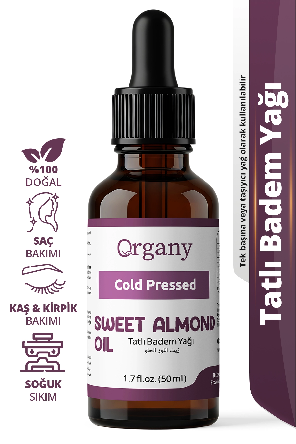 Soğuk Sıkım Tatlı Badem Yağı %100 Doğal Cilt ve Saç Bakım Yağı Sweet Almond Oil 50 ml