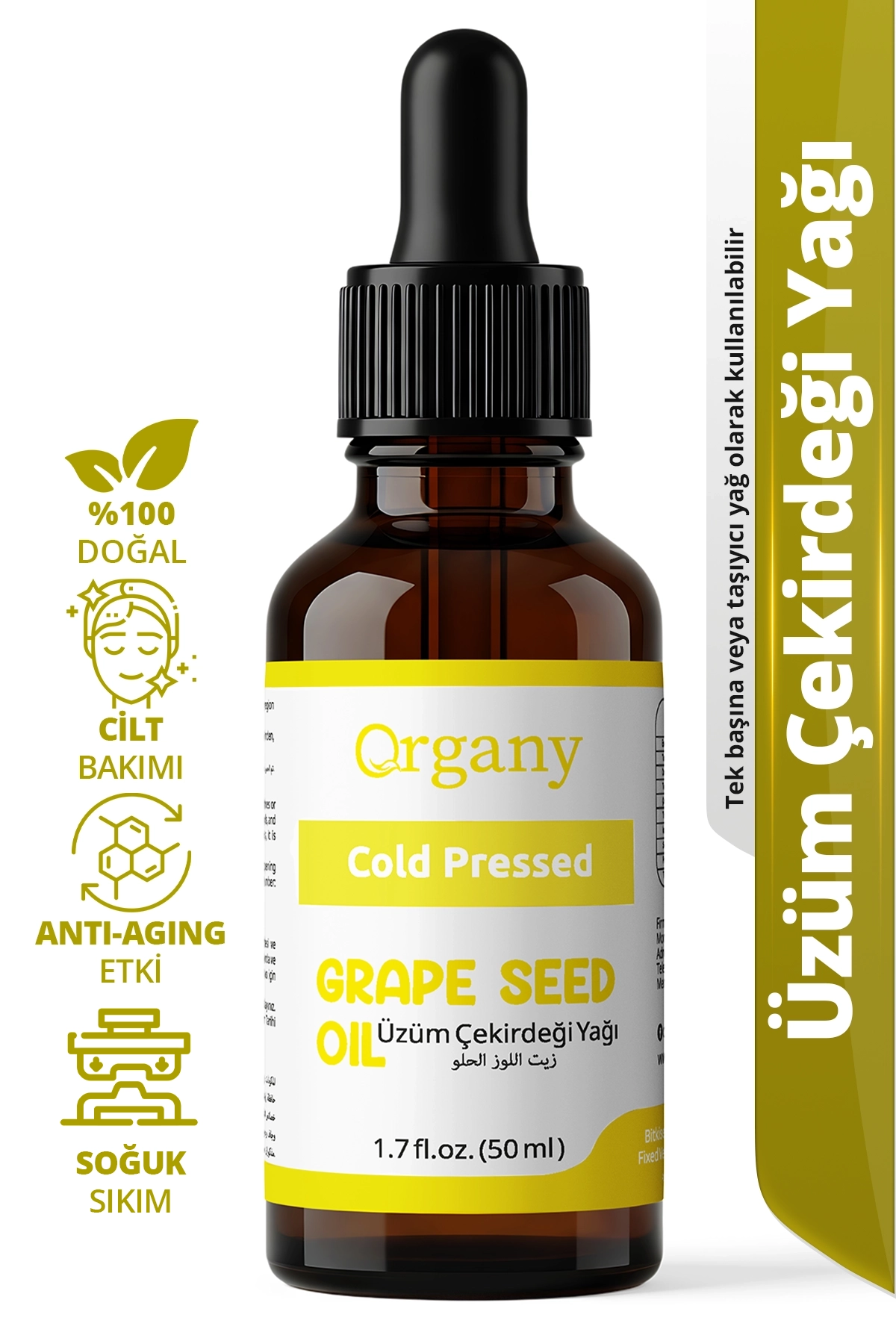 Soğuk Sıkım Üzüm Çekirdeği Yağı %100 Doğal Cilt Saç ve Masaj Bakım Yağı Grape Seed Oil 50 ml