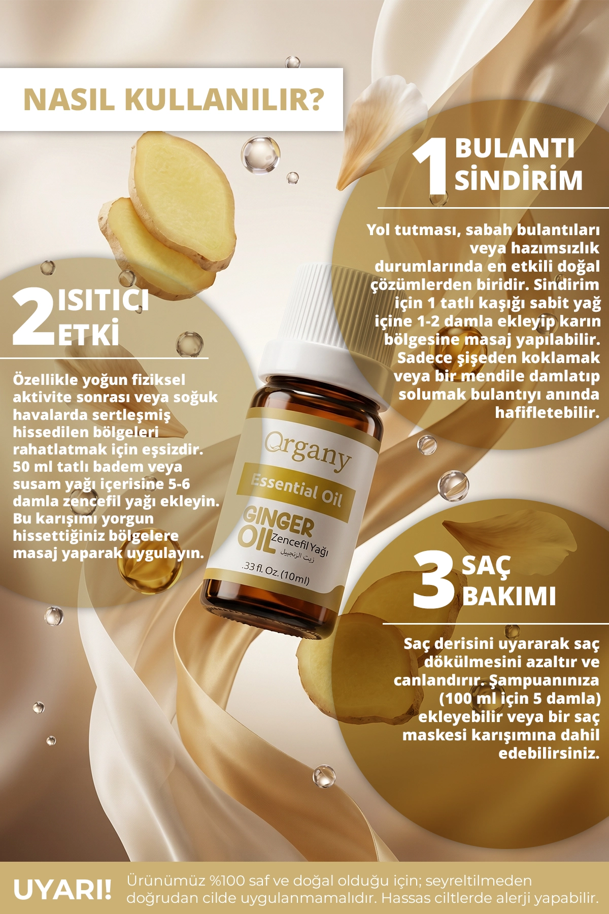 Isıtıcı Etkili Zencefil Yağı %100 Doğal Sıcak Baharatlı Masaj Yağı Ginger Essential Oil 10 ml - Görsel 3